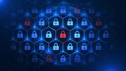 Digital Cyber Security Lock Icon Data privacy Network Protection Loop Animation. Connection data analysis. Technology data binary code network protection connectivity Network background concept.