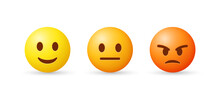 3d Feedback Emojis Emoticons. Smile, Neutral, Angry, Emoji. Emoticon Level Scale Rating In 3d