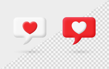 Poster - 3d love like icon in speech bubble . 3d social media notification icons heart icon. heart bubbles social network reactions