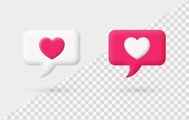 Poster - 3d love like icon in speech bubble . 3d social media notification icons heart icon. heart bubbles social network reactions