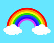 © stefanbalaz - Colorful Rainbow with white clouds and blue sky Vector Illustration. Colorful Rainbow icon. Rainbow arc shape, half circle, cloud, sky, bright spectrum colors, colorful striped pattern.