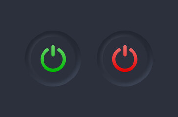 Poster - 3d power icon button with black neumorphism buttons design. switch turn on off icons buttons - ui buttons interface	
