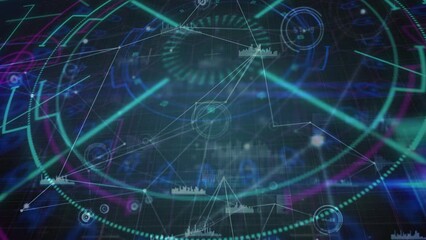 Animation of scope scanning and financial data processing on black background