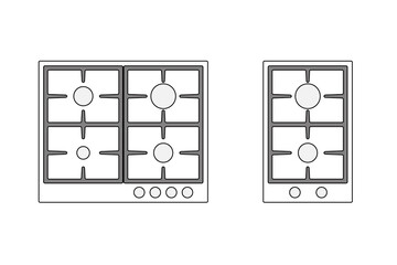 Wall Mural - Gas stove top view outline icon set. Clipart image isolated on white background