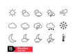 zestaw ikon pogoda, słońce, deszcz, burza, księżyc, szron, śnieg, wiatr