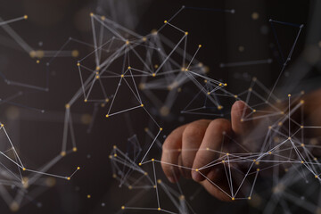 network holding in hand 3d connection data