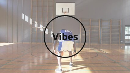 Canvas Print - Animation of vibes text with african american basketball player