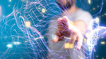 Concept of big data, machine learning, artificial intelligence, hyper loop