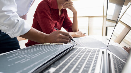 Wall Mural - programmer working in a software development and coding technologies. website design. technology con