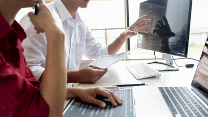Wall Mural - programmer working in a software development and coding technologies. website design. technology con