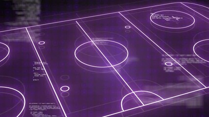 Wall Mural - animation of purple neon ice hockey rink and data processing