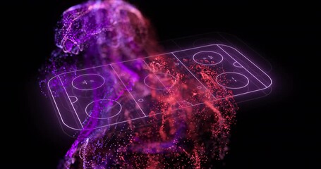 Wall Mural - animation of neon purple ice hockey rink and pink mesh