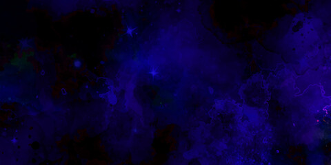 abstract night sky space watercolor background with stars. watercolor dark blue space nebula univers
