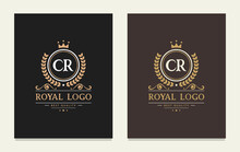 Letter CR Crown Monogram. Elegant Logo And Creative Typography. The Graceful Vintage Emblem For Book Design, Brand Name, Business Card, Restaurant, Boutique, Hotel, Cafe, Badge, Label. Vector Symbol.