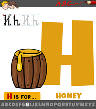 Letter H From Alphabet With Cartoon Honey Barrel