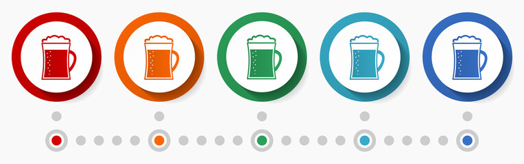 Aufkleber - Beer, alcohol concept vector icon set, infographic template, flat design colorful web buttons in 5 color options