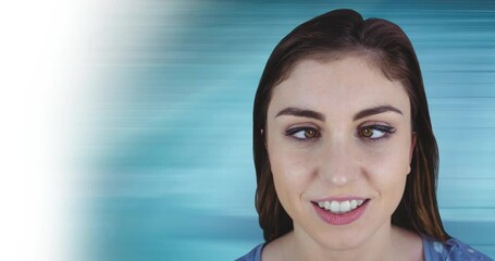 Wall Mural - Video of crossed eyed caucasian woman on blue background