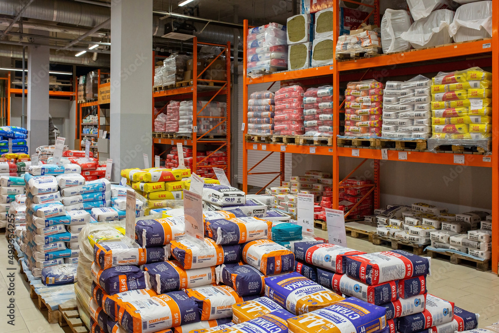 Large selection of building materials are sold in a hardware store