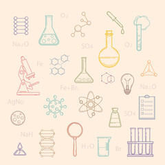 school background in chemistry .equipment for chemic lab.chemical flasks.vector, illustration.