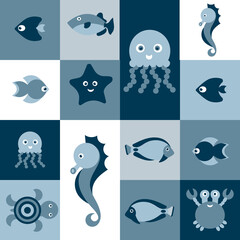 Wall Mural - Underwater Geometric mosaic pattern, Neo geo style. Under water world, sea, ocean . Aquariums.