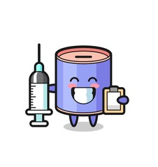 Sticker - Mascot Illustration of cylinder piggy bank as a doctor