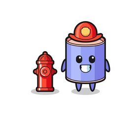 Poster - Mascot character of cylinder piggy bank as a firefighter