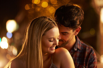 Poster - He makes me feel safe and at home. Shot of a young couple out on a date in the city.