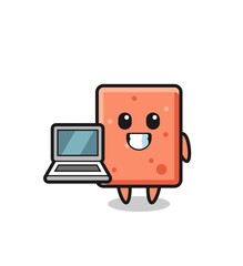 Wall Mural - Mascot Illustration of brick with a laptop