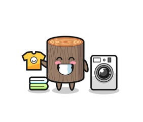 Sticker - Mascot cartoon of tree stump with washing machine