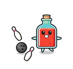 Sticker - Character cartoon of square poison bottle is playing bowling