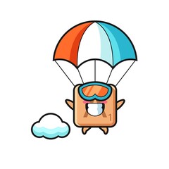 Sticker - scrabble mascot cartoon is skydiving with happy gesture