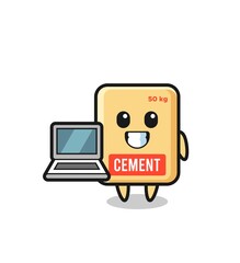 Poster - Mascot Illustration of cement sack with a laptop