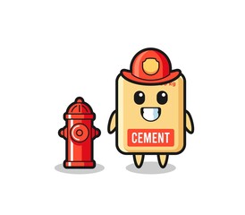 Wall Mural - Mascot character of cement sack as a firefighter