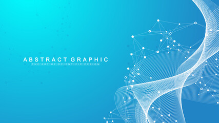 Fototapete - Geometric abstract background with connected lines and dots. Connectivity flow point. Molecule and communication background. Graphic connection background for your design. Vector illustration.