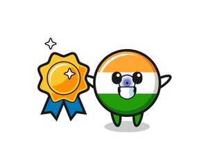 Wall Mural - india mascot illustration holding a golden badge