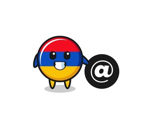 Sticker - Cartoon Illustration of armenia flag standing beside the At symbol