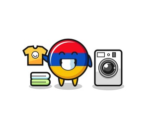 Wall Mural - Mascot cartoon of armenia flag with washing machine