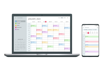 Calendar Planner Organization Management. Digital Electronic Calendar Event Appointment On Screen