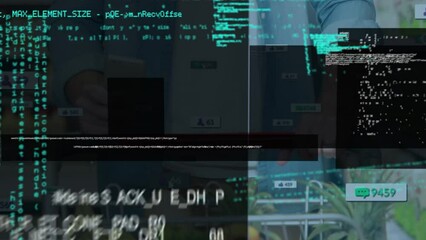 Wall Mural - Animation of data processing over caucasian man using smartphone