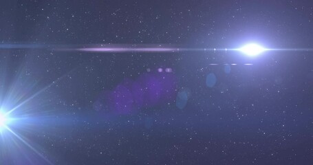 Wall Mural - Animation of glowing blue light moving over spots of light and stars in background