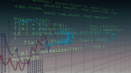 Wall Mural - animation of rotating plane project over data processing and graphs in black and beige space