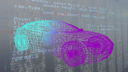 Wall Mural - animation of car project over data processing in grey space