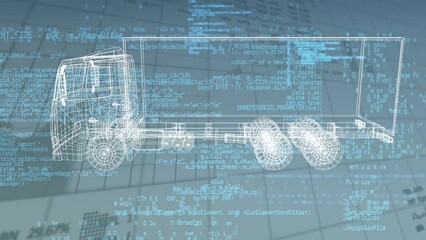 Wall Mural - animation of truck project rotating over data processing in blue space