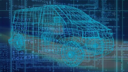 Wall Mural - animation of car project over data processing in blue space