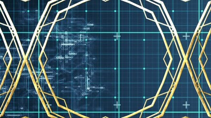 Wall Mural - animation of changing geometrical shapes over checked blue space