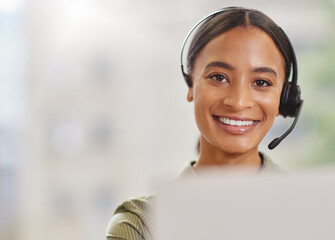 Sticker - Im ready to make your day. Shot of a call centre agewnt smiling while sitting at her desk.