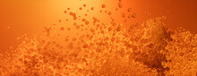 Orange Wallpaper With Modern, Floating Spheres. Medical Or Cutting Edge Research Concept.