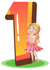 Poster - A girl with number one cartoon