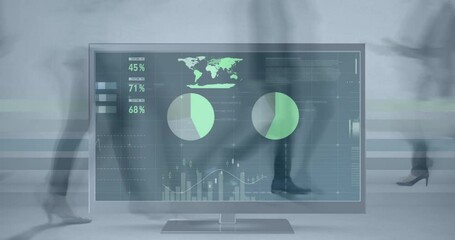 Canvas Print - Animation of financial data on computer screen over timelapse with businesspeople