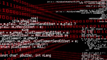 Wall Mural - animation of computer code processing on black and red background